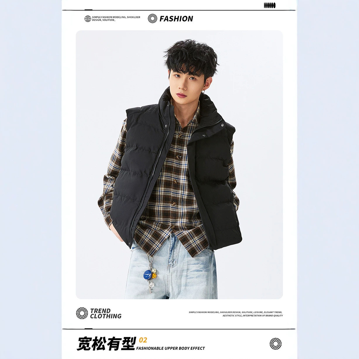 Men's winter cotton vest with stand-up collar, warm and trendy, sleeveless, can be opened twice.