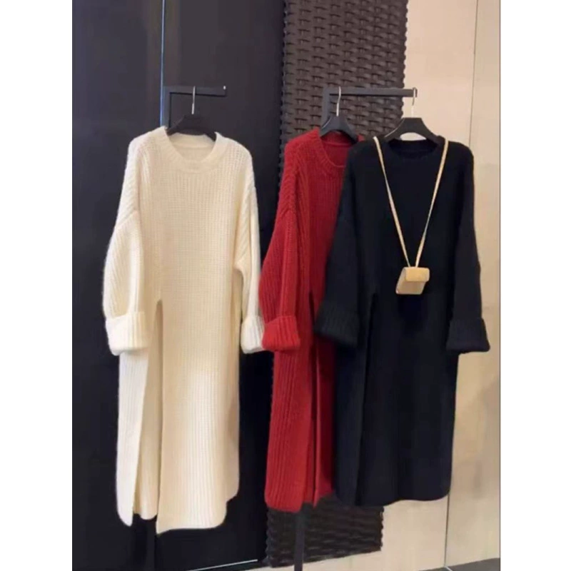 Осеннее длинное вязаноe шерстяное платье, oversize, средняя длина