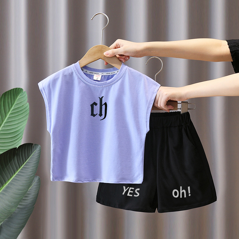 7431 Traje de verano para niños 2025 Nuevo chaleco rojo sin mangas casual para niños Vestido de verano de dos piezas de verano