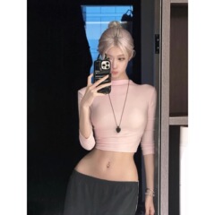 アメリカンスイートガールピンクミッドスリーブTシャツレディース2025年夏新作ファッションカジュアルドーパミンウェアインドロップシッピング