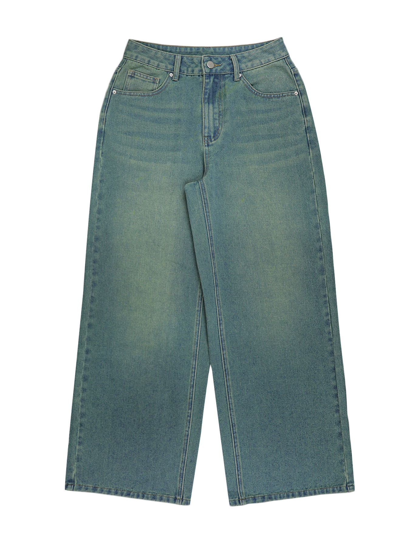 Vaqueros anchos de mujer estilo retro rectos lavados y rasgados_voghion.com