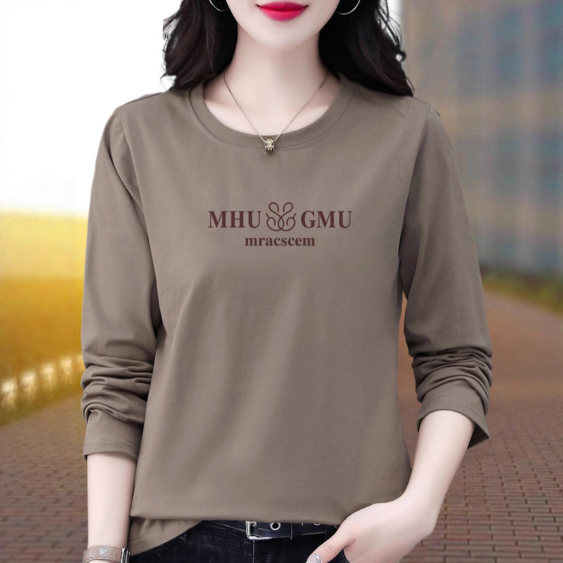 High-Quality Pure Cotton Long-Sleeved T-Shirt for Women, Thin Style, 2026 New Model, for Middle-Aged Mothers, Spring and Autumn, Large Size, Round Neck, Base Shirt High-Quality Pure Cotton Long-Sleeved T-Shirt for Women, Thin Style, 2026 New Model, for Middle-Aged Mothers, Spring and Autumn, Large Size, Round Neck, Base Shirt