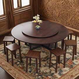 折叠餐桌家用大型聚会圆形客厅多功能折叠桌可移动10人吃饭大圆桌