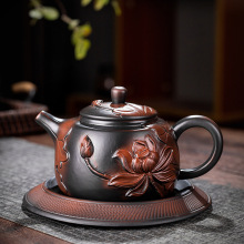 新款紫陶泡茶壶纯手工堆雕祥龙壶功夫茶具家用过滤大容量单壶饕餮