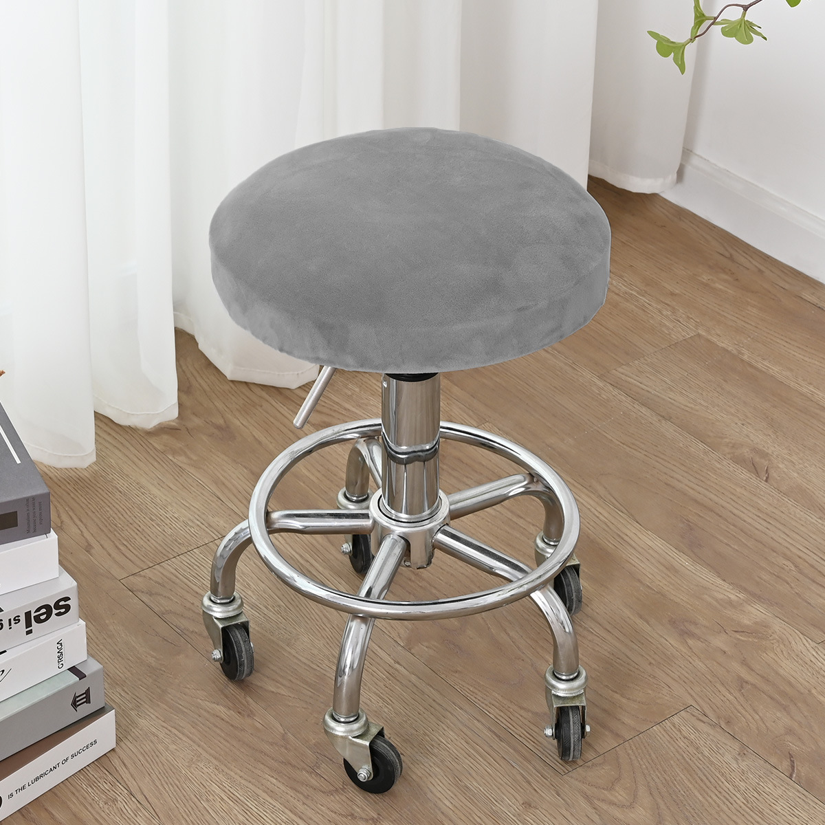 Venta al por mayor de puntos transfronterizos, funda redonda de forro polar elástico de color puro, funda redonda de terciopelo de zorro plateado grueso, funda para silla giratoria