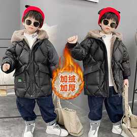 宝宝免洗羽绒棉服男童小羊皮棉衣2025冬季儿童棉袄中长款加兔毛
