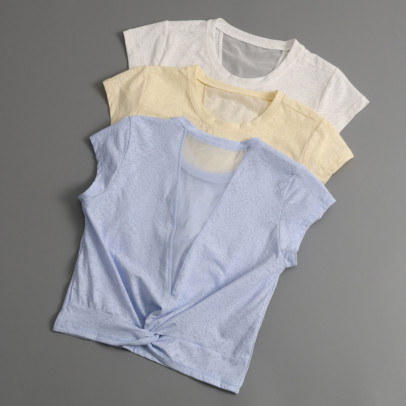 Short Breathable Mesh T-Shirt with Beautiful Back Design and Round Neck for Women, Slim Fit, Quick-Dry, Slimming Yoga and Badminton Sports Short-Sleeve Top