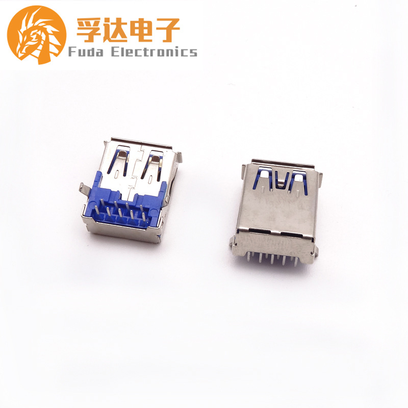 USB 3.0母座 3.0usb母座插座90度卷边弯脚插板 蓝胶 9P双排针插板