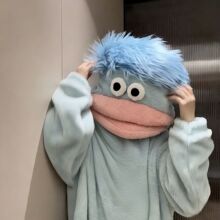 大嘴怪珊瑚绒连体睡衣女秋冬季加绒加厚保暖抽象丑萌可外穿家居服