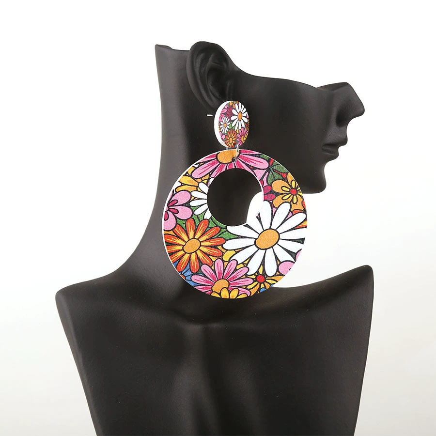 Корейская версия серьги-подвески в национальном стиле женские деревянные круглые серьги с солнцем Хризантема универсальные украшения трансграничные поставки