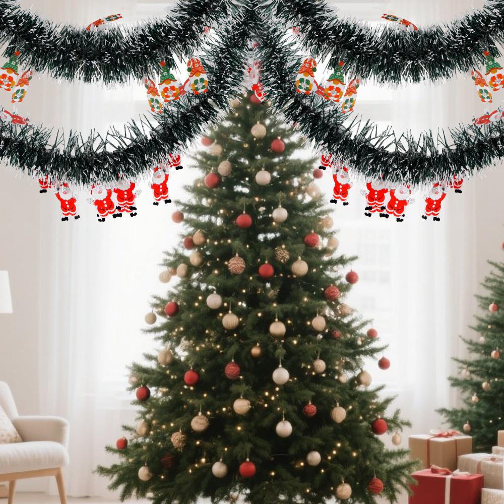 2 metros de espesor tira de Navidad campana de dibujos animados hombre viejo borde blanco tira de lana decoración de árbol de Navidad tira de color DIY colgante dibujo de flores
