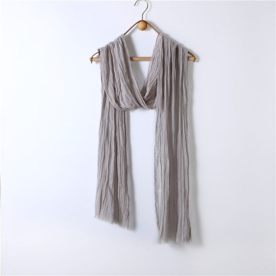 Spring and Summer Solid Color Washed Zen All-match Tassel Tie-dyed Cotton Slender Streaming Scarf Pleated Cotton and Linen Scarf