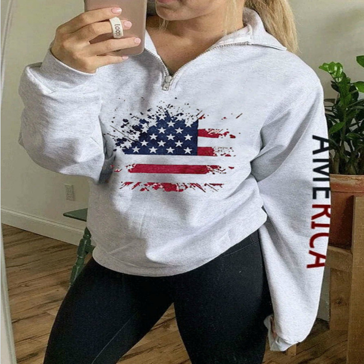 in stock independent station Wal-Mart foreign trade new American flag letter pattern urban leisure long sleeve sweater