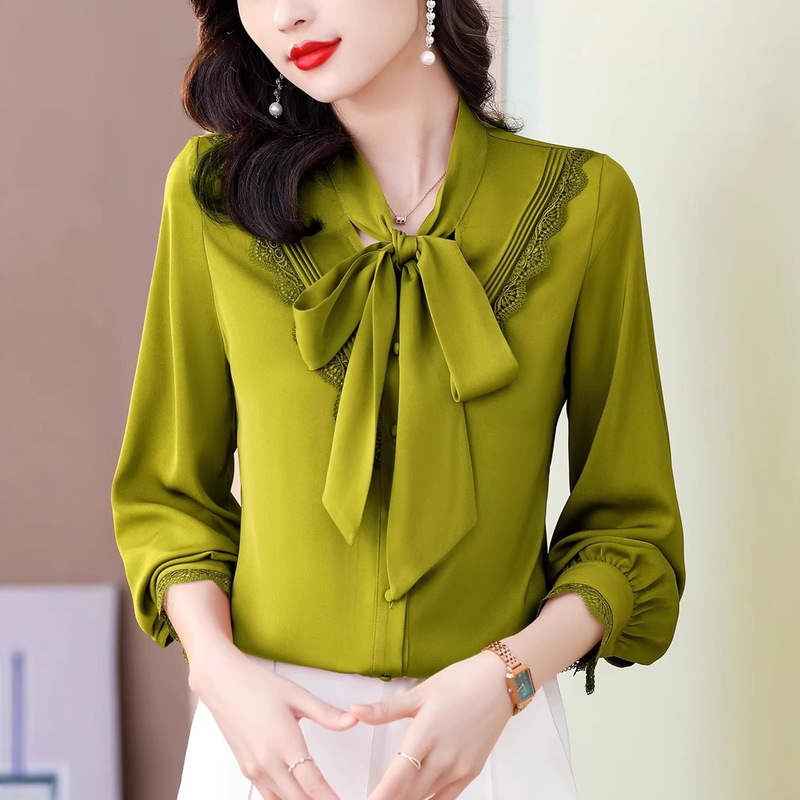 Brand Clearance Bow Tie Blouse Women's Fashion High-End Hangzhou Mulberry Silk Shirt Top Trendy
