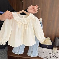 女寶寶親膚襯衫上衣女嬰兒童春裝新款女童典雅蕾絲領襯衣0029A046