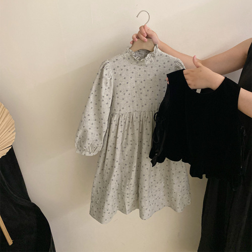 New Autumn Girls' Forest Series Floral Patchwork Dress 2025 Solid Color Versatile Charming Velvet Vest Two-Piece Set