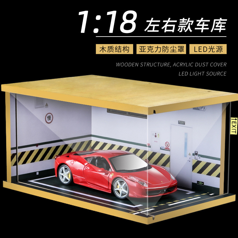 Garage Wooden Parking Lot Model DIY Car Dust Cover Adult Collectible Ornament 118 Lighting Effects 1:18