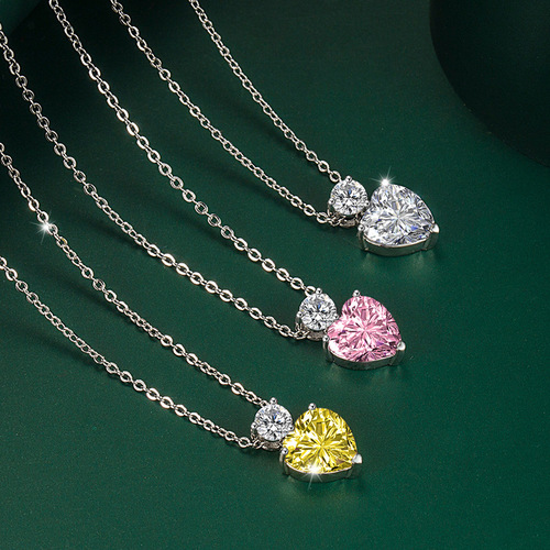 Live broadcast moissanite pendant heart-shaped yellow diamond pink diamond necklace moissanite pendant accessories wholesale manufacturer