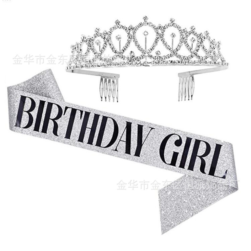 Cumpleaños en stock, banda de cumpleaños, correa de etiqueta, corona de oro rosa, correa de hombro