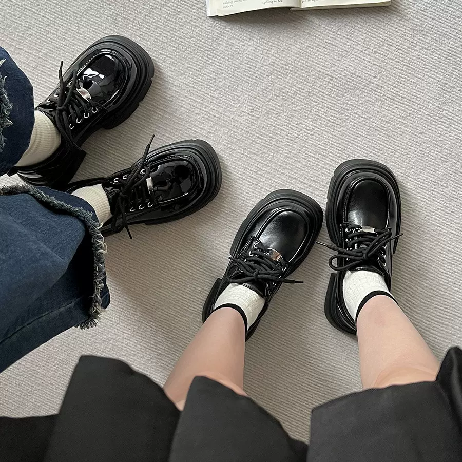 百搭配裙子黑色厚底玛丽珍小皮鞋女2025新款秋季圆头复古粗跟单鞋