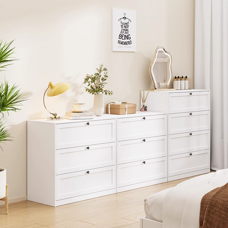 Cómoda de acero con cinco cajones para dormitorio, mueble de almacenamiento moderno y minimalista, estilo crema, de pie, sencillo, con cajones de varias capas, mueble de almacenamiento.