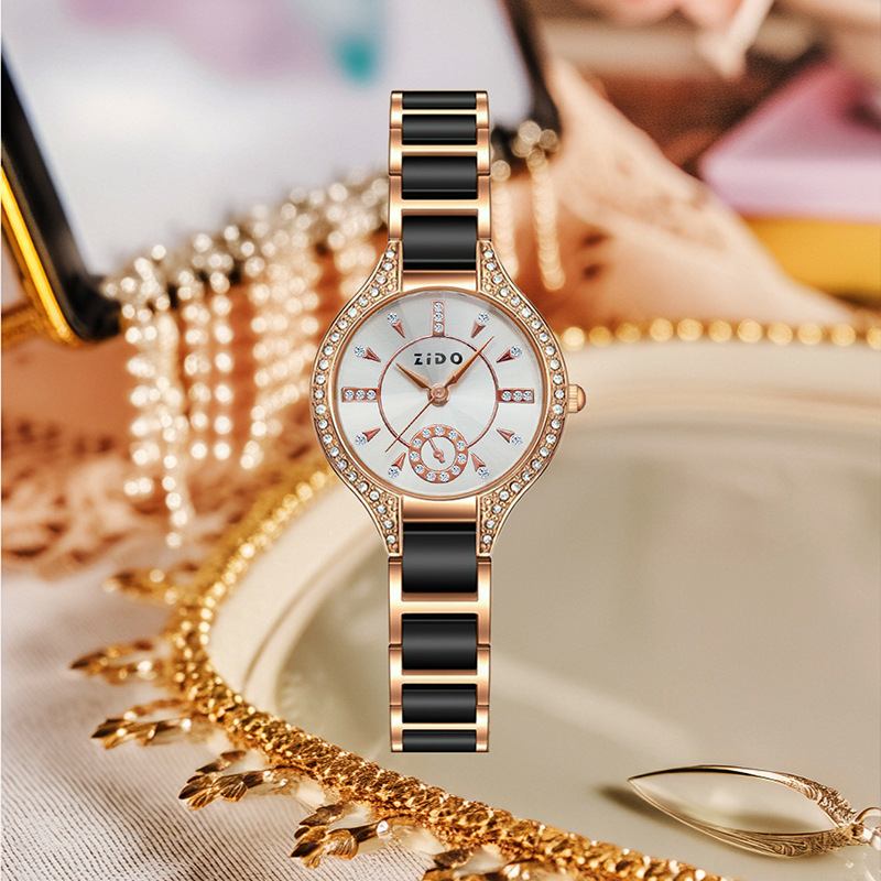Relógio de quartzo elegante para mulher com diamantes moda_voghion.com