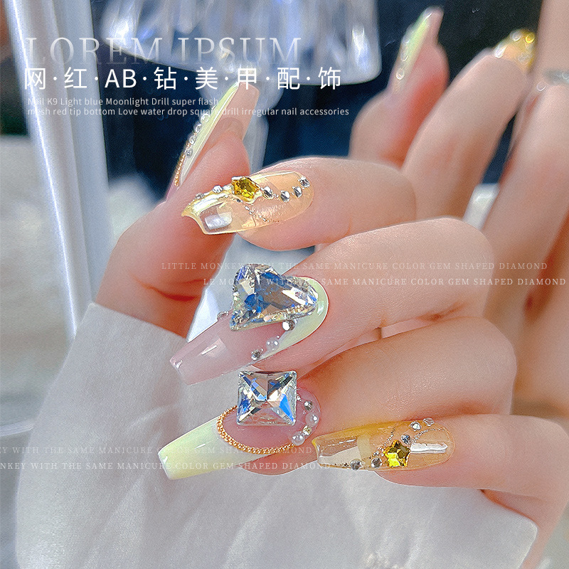 Manicura avanzada Fondo puntiagudo Diamante mezclado K9 multi-corte cuadrado de grasa de lujo amor color mágico Luz DE LA LUNA transparente azul Diamante de forma especial 2