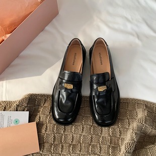 In-Stock and Ships Instantly! Grape Mom's Same Style Shoes, Square-Toed British Small Coin Slip-On Loafers, Small Leather Shoes