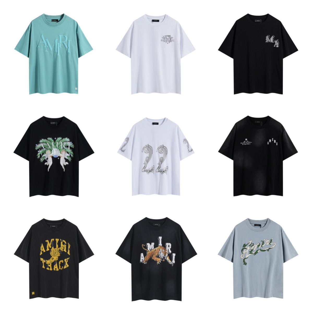 25S Cross-Border Exclusive Supply Amiri American-Style High-Quality Rhinestone Logo Casual Loose-Fitting Unisex Couple Short-Sleeve T-Shirt