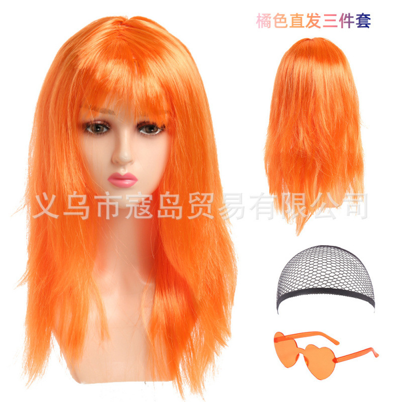 Halloween Long Hair Straight Disco Color Neon Fringe Hair Straight COS Party RPG Show Perruca image 4