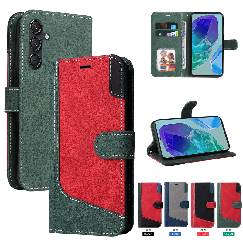 Suitable for Samsung A55 Mobile Phone Leather Case Red Rice A3 Three Color Splicing Card Wallet Protective Case Google 9Pro
