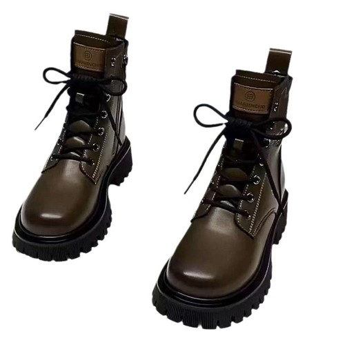 Chunky Heel Height-Increasing Comfortable Martin Boots | British-Style Fashionable Trendy Short-Boot Women's Fleece-Lined Leather Boots for Autumn & Winter