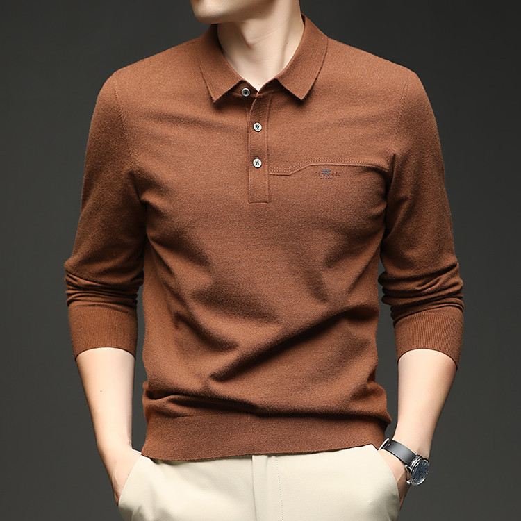 Amazon hombre de manga larga otoño y invierno transfronterizos simple con solapa nueva polo casual camiseta de color sólido