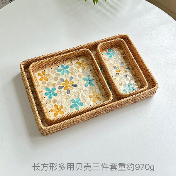 Vietnamese rattan shell tray fruit plate grows square tray household…