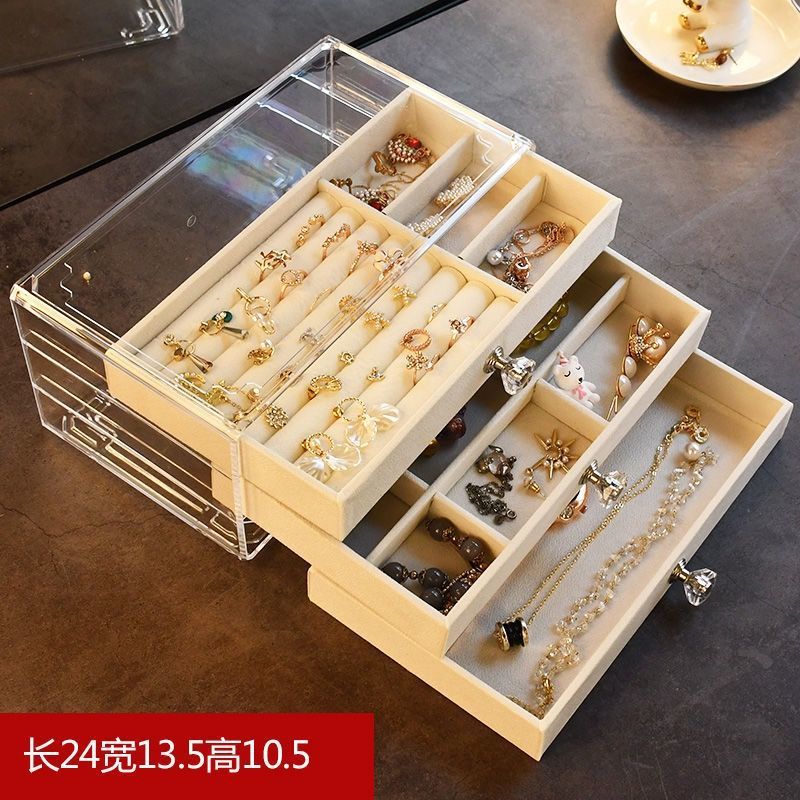 Caja de almacenamiento de joyas de acrílico transparente con acabado de terciopelo, para pendientes, aretes, pulseras, caja de joyería, caja de almacenamiento de cosméticos de lujo ligero.