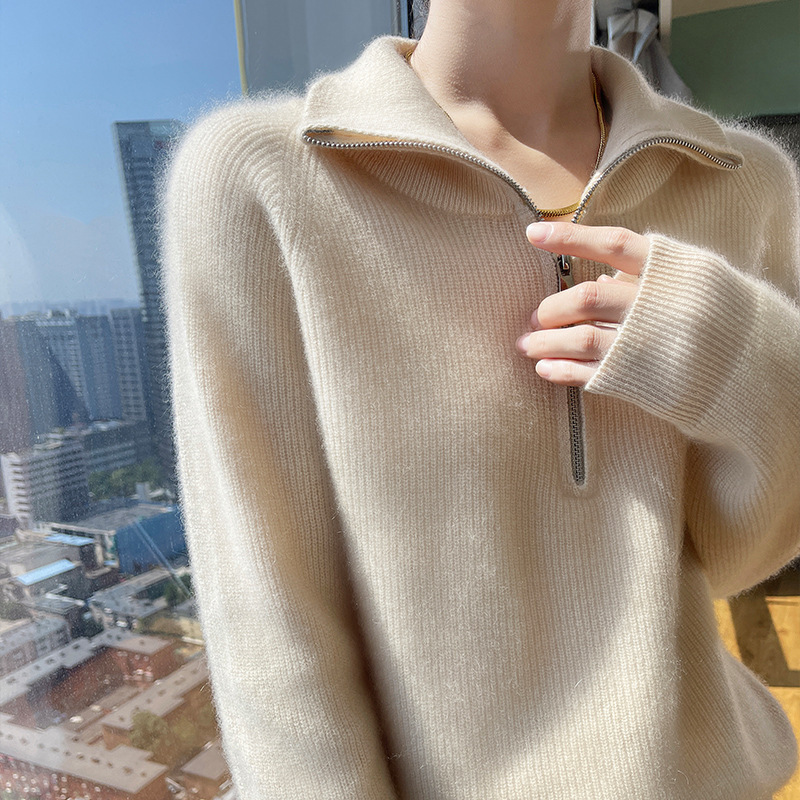 2023 Turtleneck zipper pullover Fall/winter sweater Women's sweater loose lazy long sleeve knitted cashmere with thick base