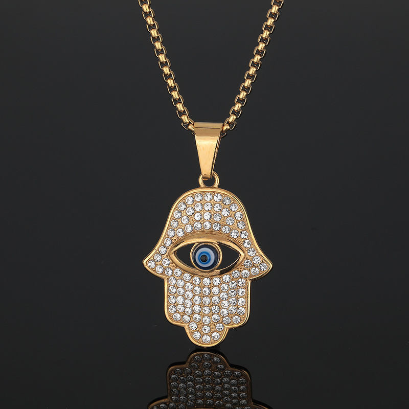 Hands of Fatima Hamsa Titanium Steel Pendant European and American ins Necklace Devil's Eye Pendant Hip Hop Necklace Jewelry