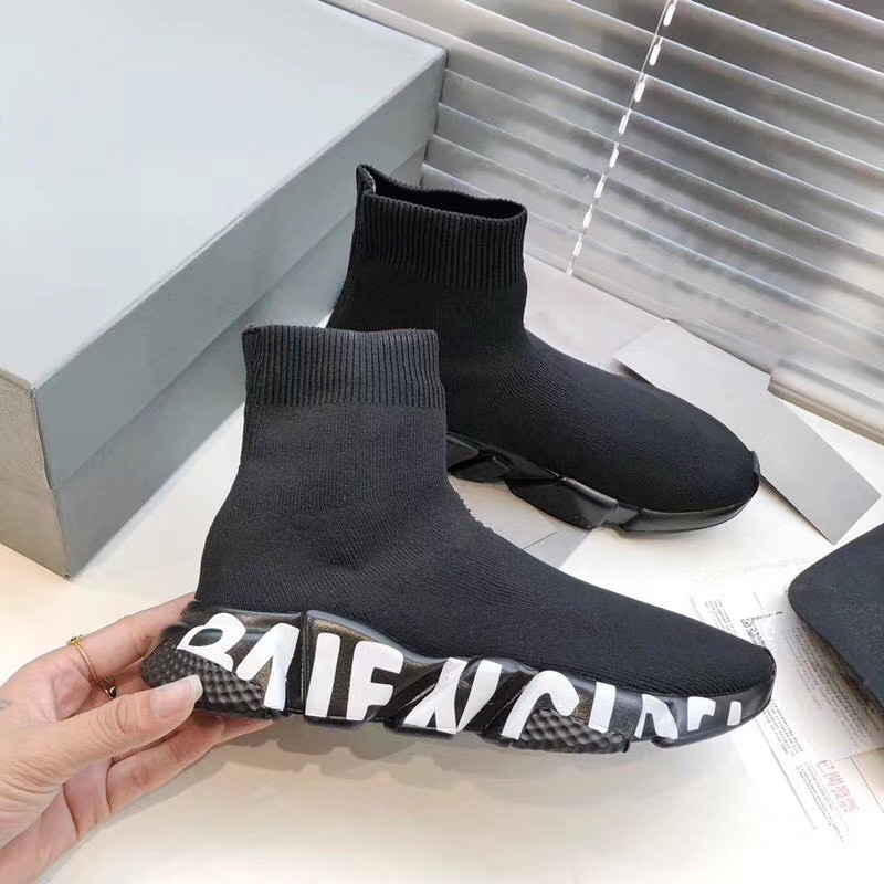 莆田高版本高品质2022新款巴黎袜子鞋印花针织面料休闲运动鞋大码