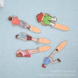 跨境新款木质简约卡通人物造型插件装饰可爱木片标签插牌工艺品