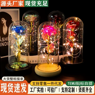 永生玫瑰花玻璃罩镭射金箔花520七夕情人圣诞母亲节生日女生礼物