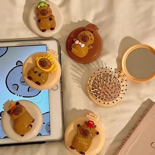 Lovable Capibala Foldable Small Mirror Comb suit Portable Portable with Makeup Mirror Mini Air Cushion Comb