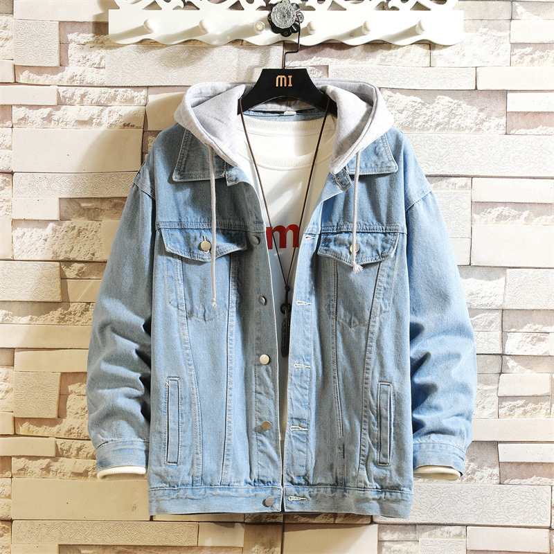 1 Hooded 2023 New Korean Style Plus Size Color Block Men's Couple Loose Casual Coat Denim Jacket Wholesale_voghion.com
