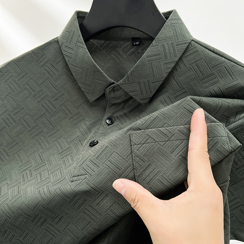 Dad's Summer Loose POLO Shirt Middle-aged Men's Casual Short-sleeved T-shirt Middle-aged and Elderly Plaid Short-sleeved Fashion