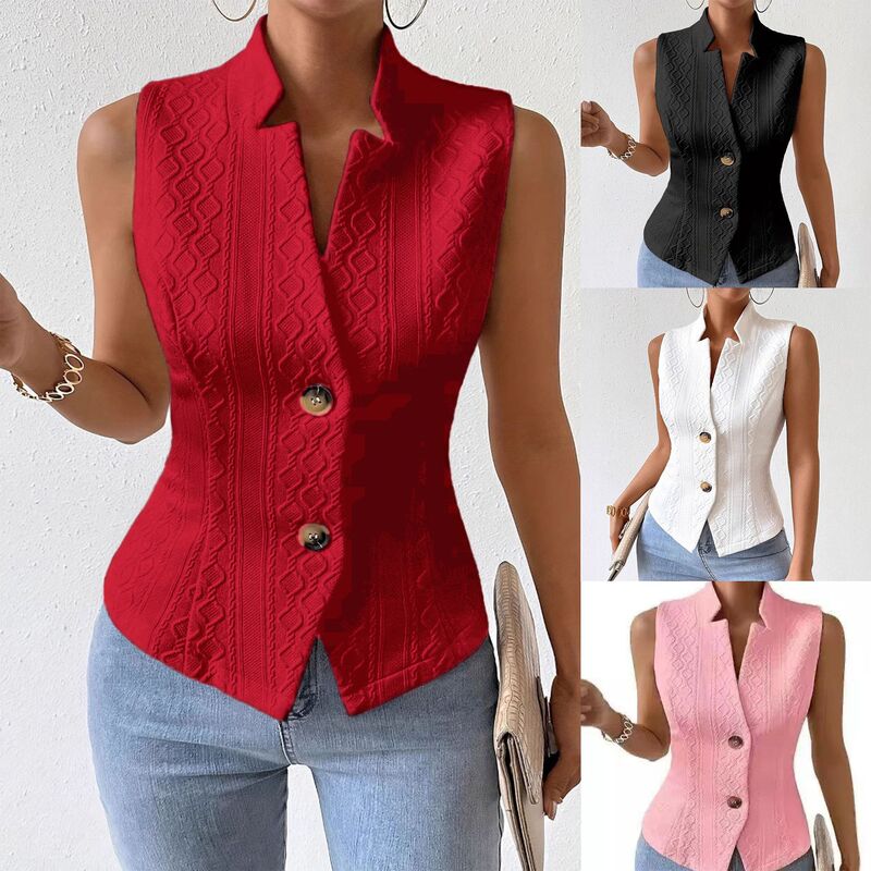 2026 European and American Amazon Cross-Border Women's New Style Commuter V-Neck Buttoned Sleeveless Vest Jacket Top for Women 2026 European and American Amazon Cross-Border Women's New Style Commuter V-Neck Buttoned Sleeveless Vest Jacket Top for Women