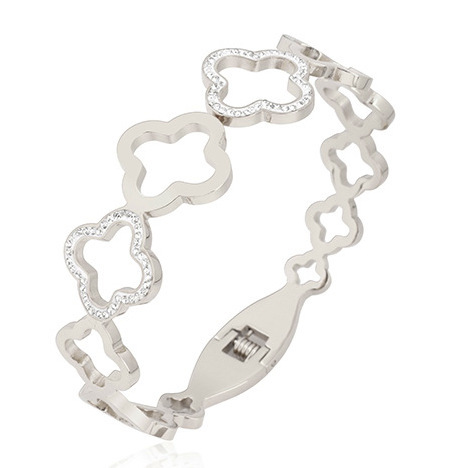 New four-leaf flower hollow spring buckle stainless steel bracelet golden geometric pattern splicing stainless steel bracelet jewelry