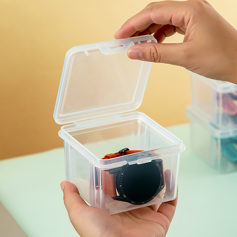 旅行便携小物件手表收纳盒透明塑料翻盖家用多功能抽屉桌面收纳盒