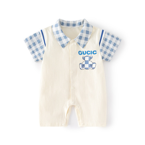 Baby summer short-sleeved jumpsuit, baby ultra-thin air-conditioning suit, summer harem, newborn open crotch thin crawl suit