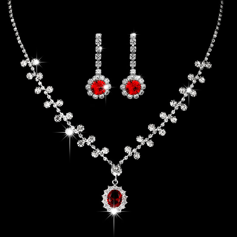 New Wedding Jewelry Ruby Pendant Earrings Necklace 2 Pieces Set display picture 1