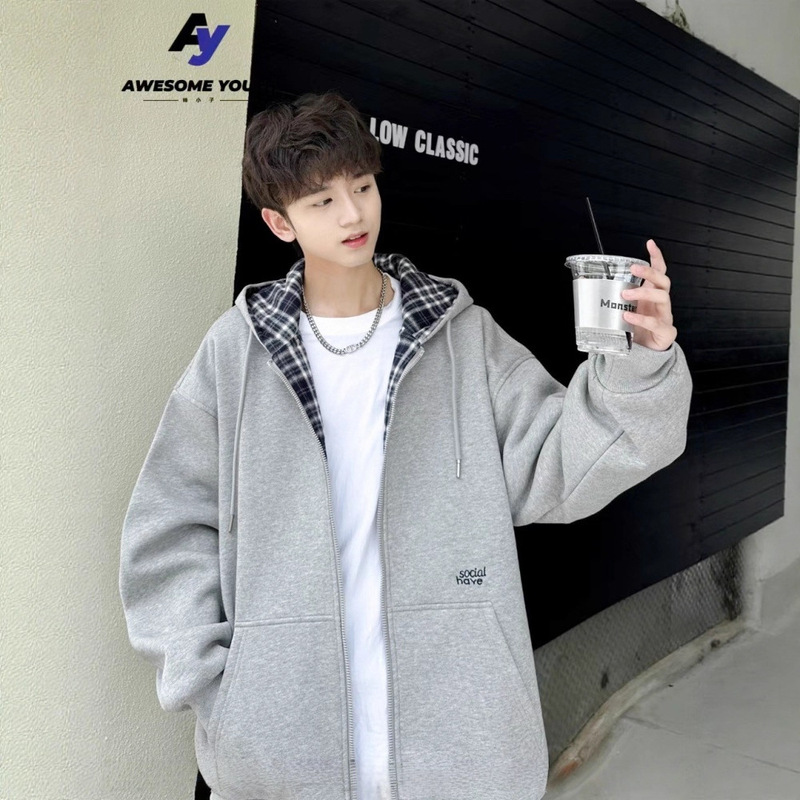 Noah Youth Reversible Hooded Jacket Autumn/Winter Plaid Long Sleeve European and American Style Loose Knit Cardigan Hong Kong Style Jacket