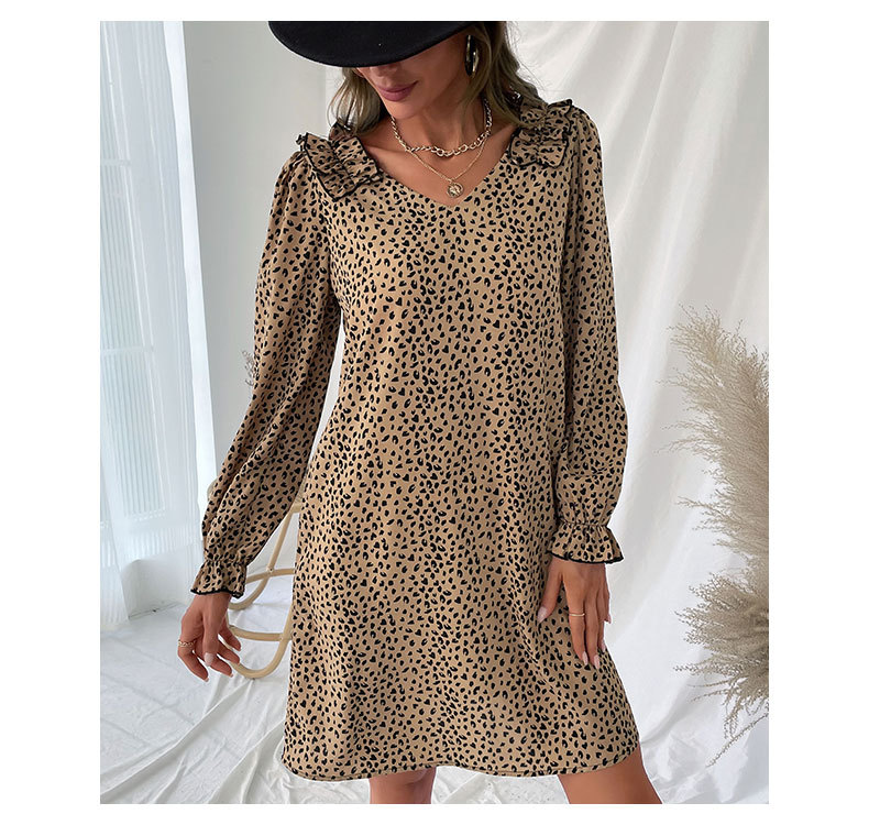 Autumn Women Clothing Long Sleeve Leopard Print Loose Dress